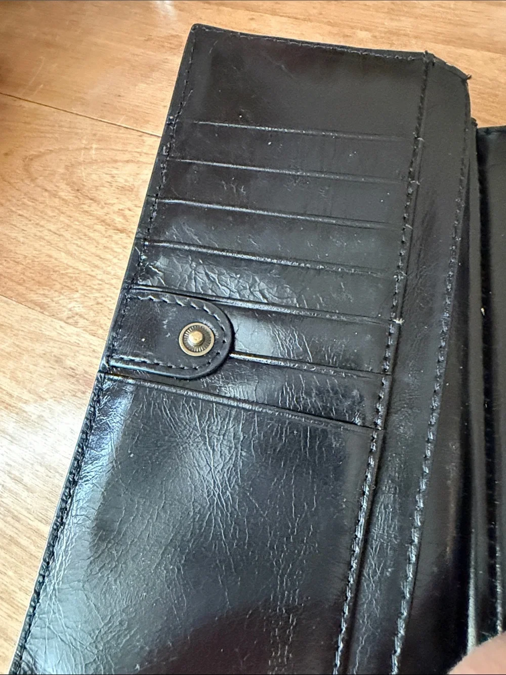 HOBO Black Patent Leather Long Wallet with Wrist Strap